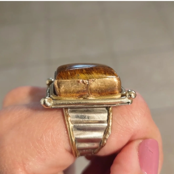 Bulky Unisex Ring Tiger Eye stone Adjustable Size US 7 - Picture 5 of 13
